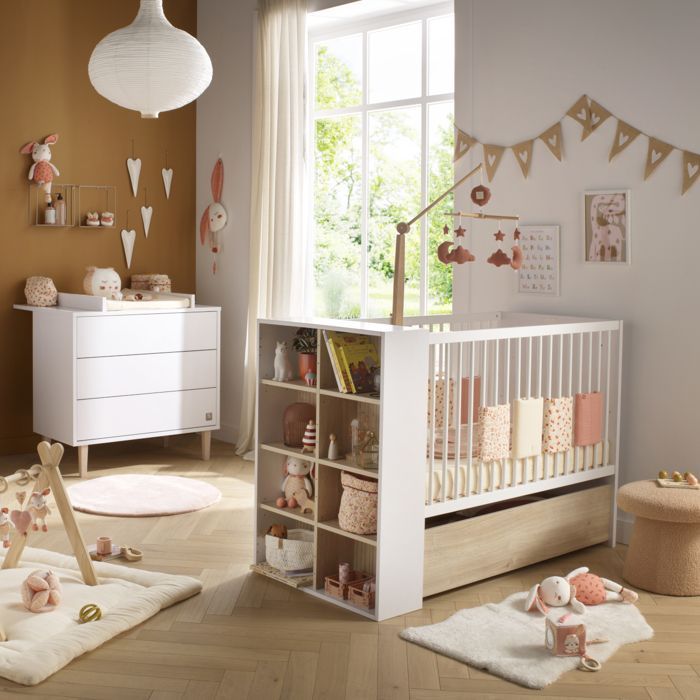 Chambre bébé, Lit 120x60 évolutif et Commode à langer 3 tiroirs - PALOMA