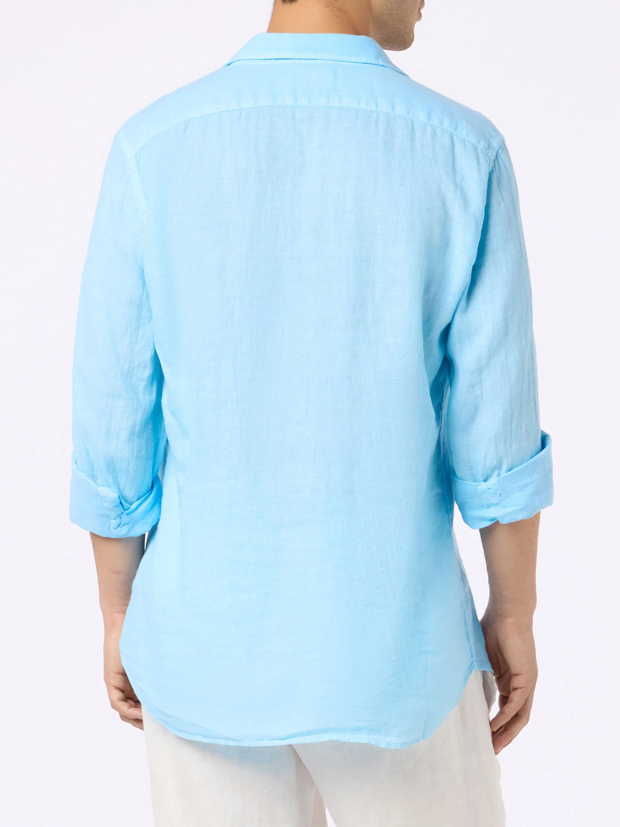Pamplona Heren Linnen Shirt | Lichtblauw | Geverfd | Franse kraag | Normale pasvorm | 100% linnen | MC2 Saint Barth