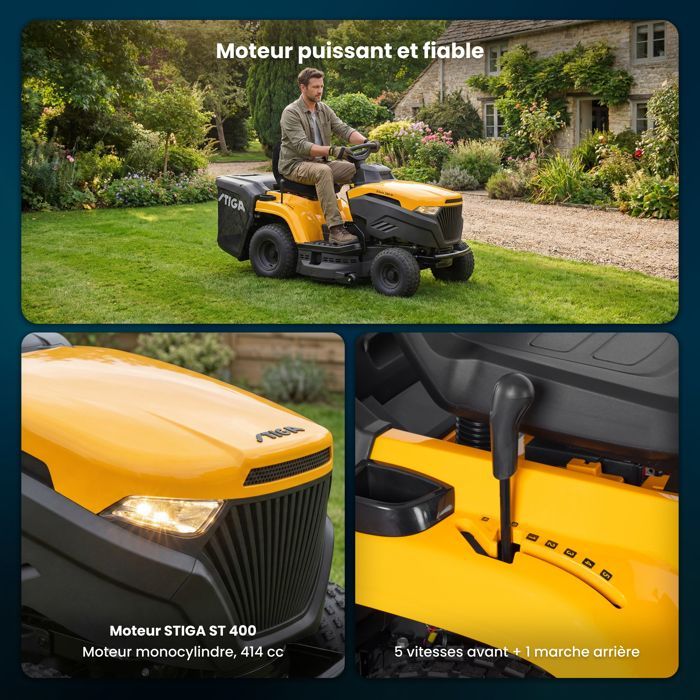 Cortacésped autopropulsado de gasolina STIGA ESTATE 384 M, motor de 352 cm, ancho de corte de 84 cm, para jardines de hasta 3000 m2, bolsa recolectora de 200 l.