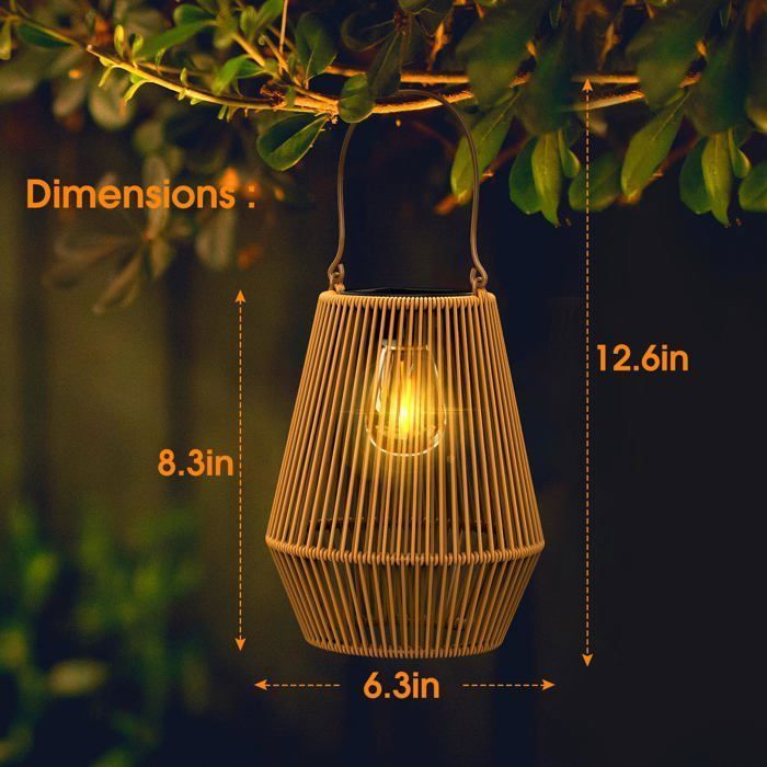 Farol solar de jardín para exteriores, 2 luces solares exteriores IP65 hechas a mano, faroles solares colgantes ideales para jardines.