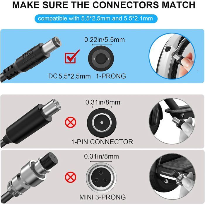 54.6V 2A Electric Scooter Charger, 48V Hoverboard Battery Charger for Electric Scooters and Electric Bikes