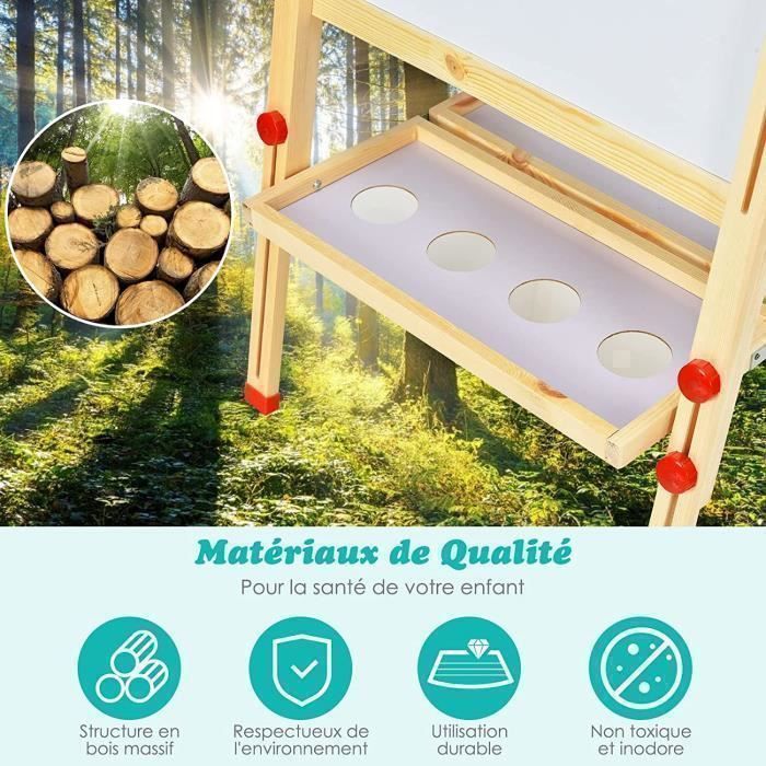 Caballete infantil de doble cara GOPLUS en madera de pino - Altura ajustable en 3 niveles - Caballete 3 en 1 con abundantes accesorios