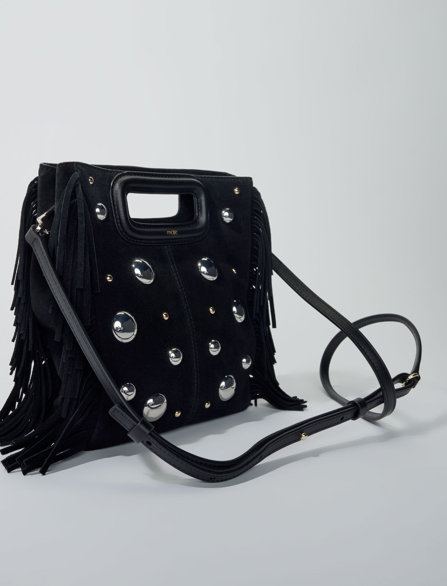 Suède tas maat M met studs - Zwart