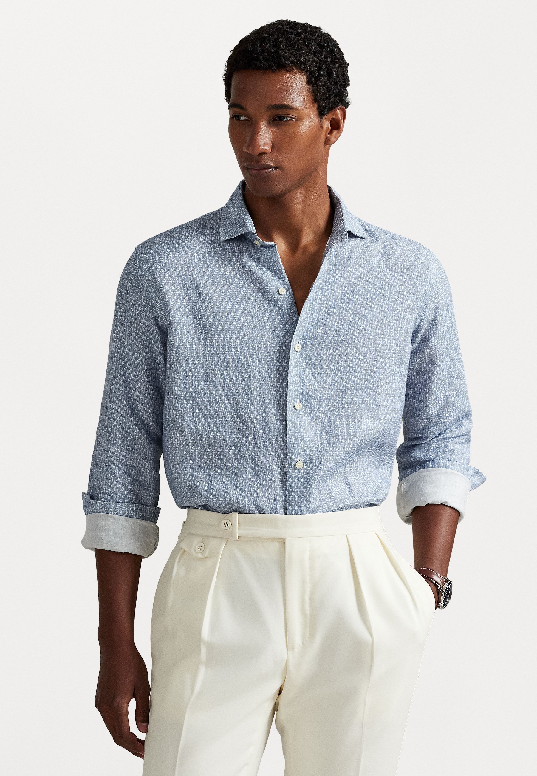 Polo Ralph Lauren CUSTOM FIT LINNEN OVERHEMD MET HOEFIJZERPRINT - Overhemd - lichtblauw