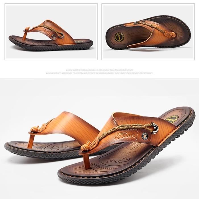 Chanclas de cuero para hombre - Antideslizantes para piscina y playa - Marrón