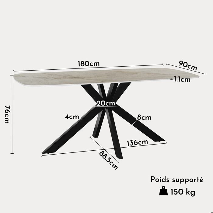 APOLLO XL - Mesa de comedor de piedra sinterizada beige de 180 cm