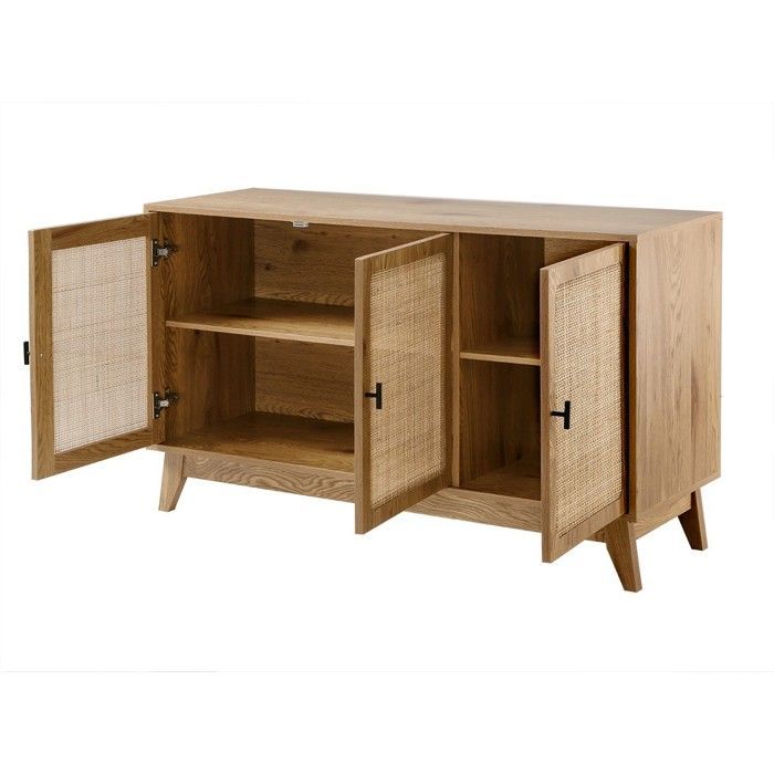CALICOSY - Buffet 3 portes cannage en rotin naturel L120 cm - ALIA - Bois clair