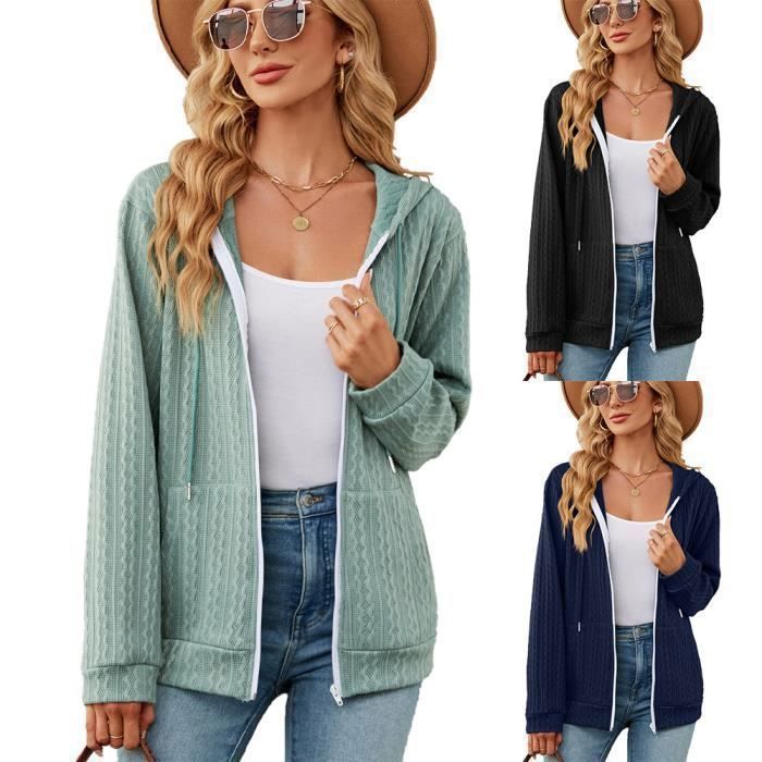 Felpa con cappuccio da donna - INSFITY - Verde - Chiusura con zip - Maniche lunghe