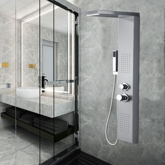 Columna de ducha LILIIN 4 en 1 con panel de ducha, sistema de ducha de mano y ducha de lluvia, color plata.