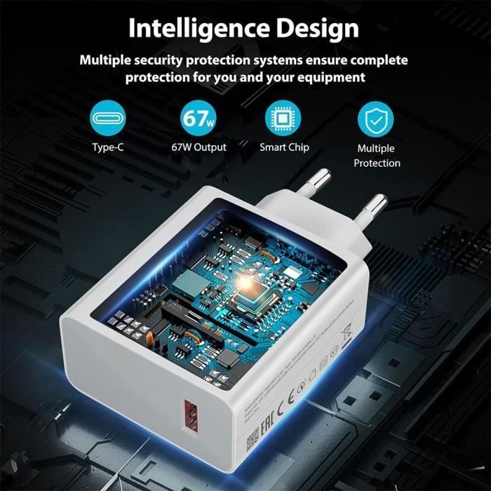 67W Fast Wall Charger Compatible with Xiaomi Redmi Note 15 Pro Plus, Note 14, Note 13, Redmi 13C, 14C, 15C, Xiaomi 15T