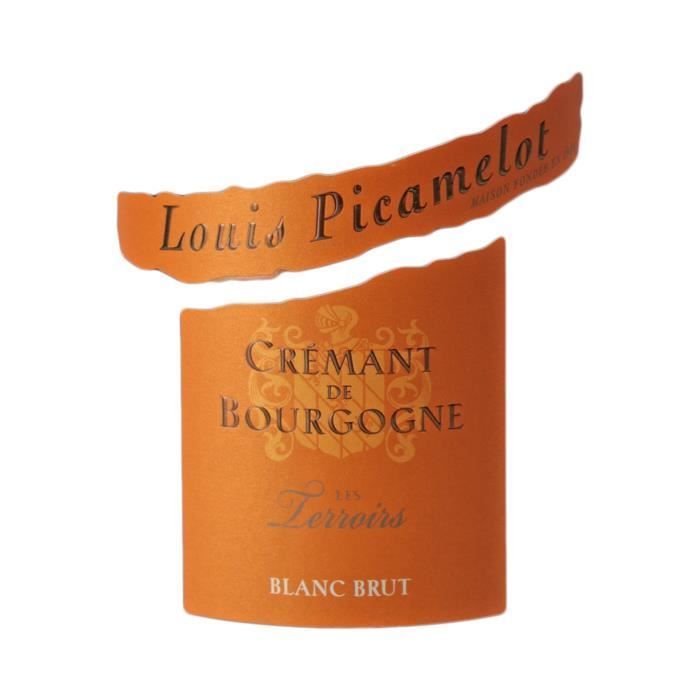 Crémant de Bourgogne Les Terroirs Brut Blanc - Lot de 6x75cl - Louis Picamelot - Vin effervescent AOC Blanc de Bourgogne
