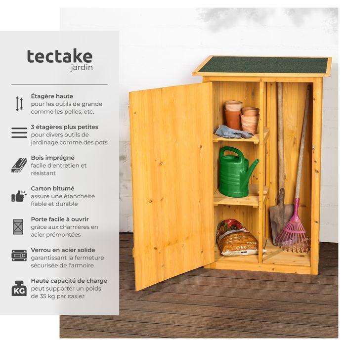 Armoire de jardin - TECTAKE - Abri TAMAN en Bois 2 Etagères avec Fermeture à verrou 75 cm x 56 cm x 118 cm - Marron