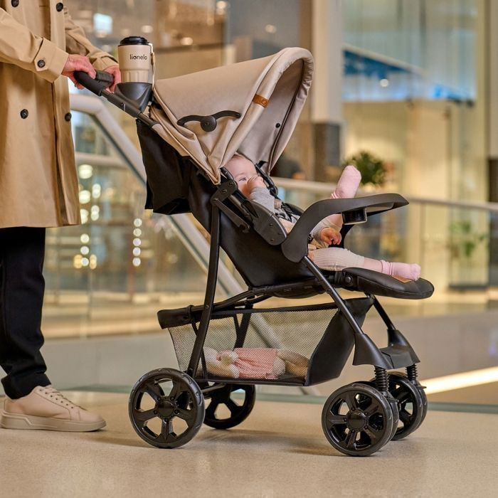 Poussette canne légère LIONELO Emma - Pliage rapide - 6-36 mois - Sac inclus - Grand panier - Beige