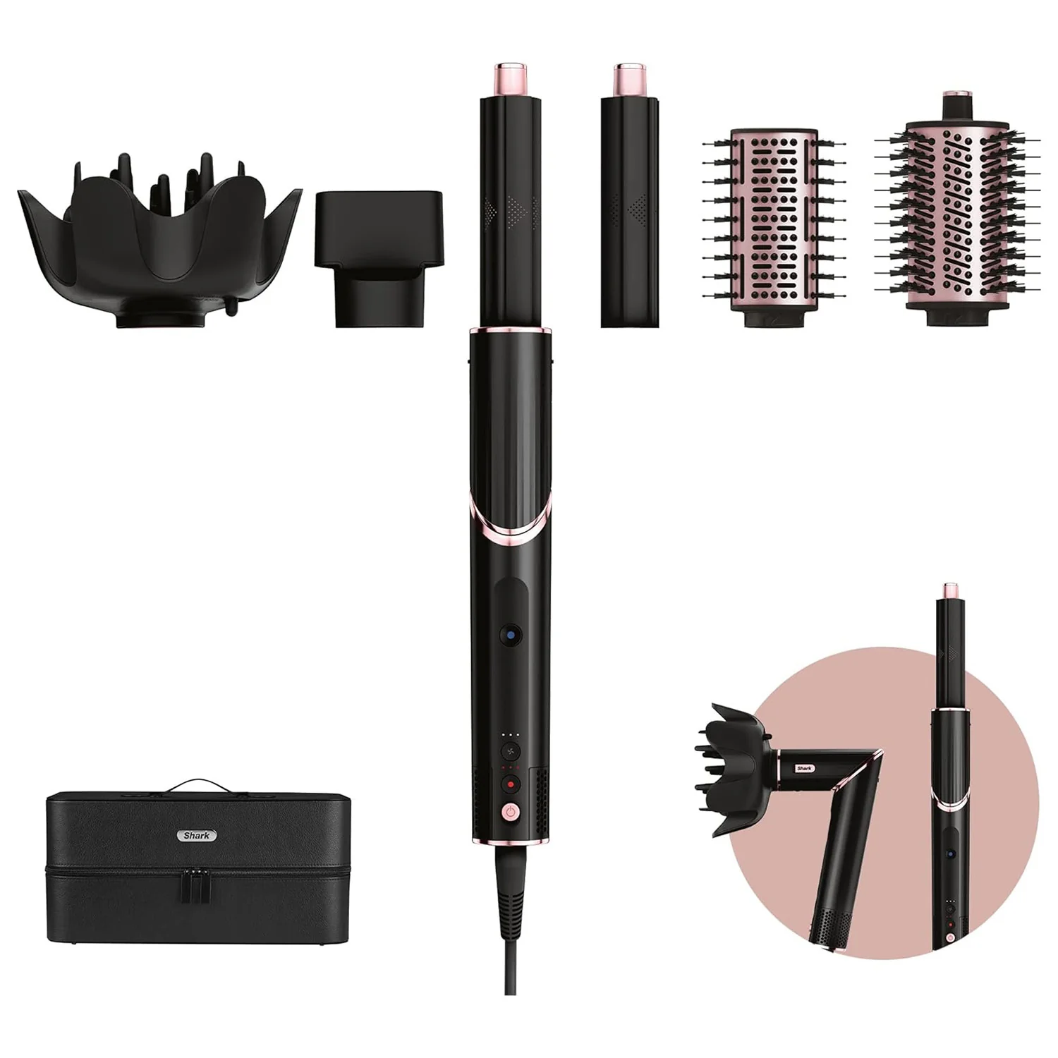 FlexStyle STYLER e ASCIUGACAPELLI SHARK FLEXSTYLE COMPLETE SET - Nero e Oro Rosa - Asciugacapelli, Piastra Capelli, Spazzola Elettrica Capelli, Diffusore Asciugacapelli