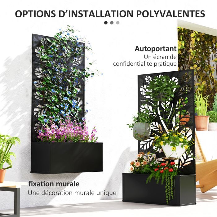 Macetero con pantalla de privacidad/enrejado - Outsunny - Caja de flores - Dimensiones: 61 cm de largo x 23 cm de ancho x 113 cm de alto