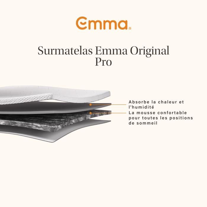 Emma | Surmatelas Emma Original Pro 140x200 cm | Mousse Thermorégulante | Confort Hôtelier 5 Etoiles | 8 cm Additionnels