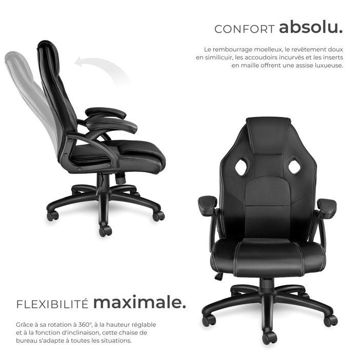 Bürostuhl – TECTAKE – MIKE Gaming-Chefsessel mit dicker Polsterung und Kunstlederbezug – Schwarz