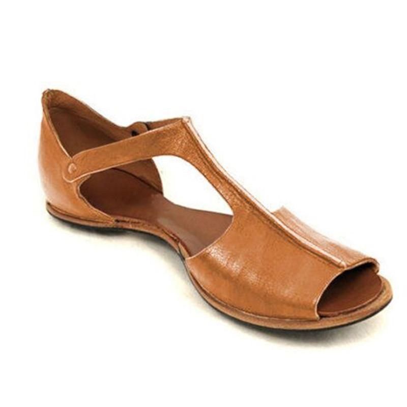 Sandales pour femmes, bride en T, en cuir PU, mode, bout ouvert, confortables et faciles à enfiler.