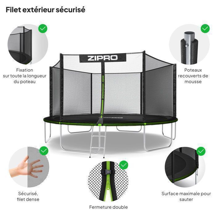 Zipro Jump Pro garden trampoline with safety net, shoe net and ladder, 14FT (435 cm)
