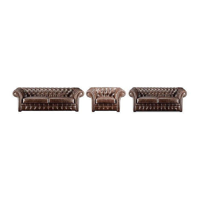 Divano a 3 posti, divano a 2 posti e poltrona Chesterfield CLOTAIRE 100% pelle invecchiata
