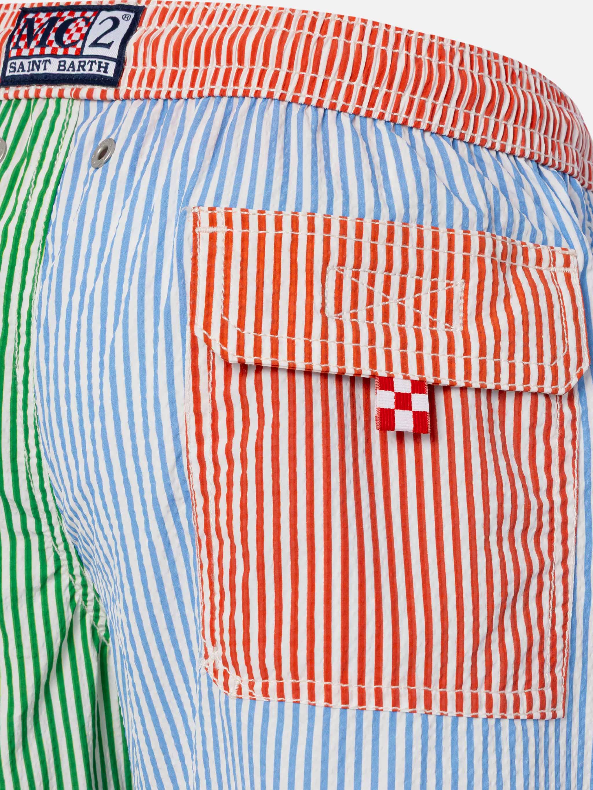 Patmos Jr mid-length gestreepte seersucker zwemkleding
