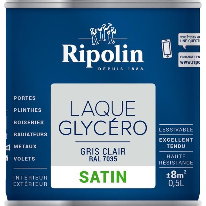 RIPOLIN Laque Glycéro Déco pour Intérieur & Extérieur  - Gris Clair Ral 7035 Satin, 0,5L