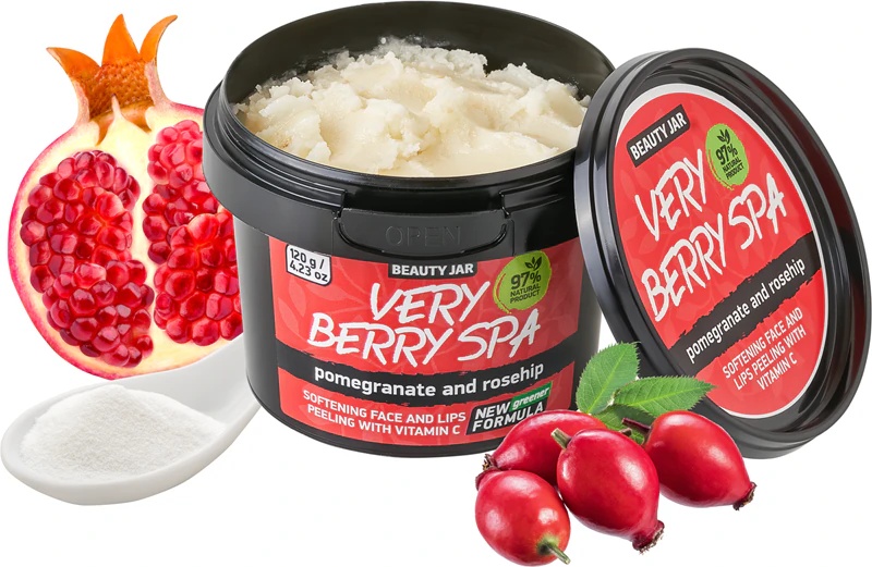„Beauty Jar Very Berry Spa“ minkštinamasis cukraus veido šveitiklis