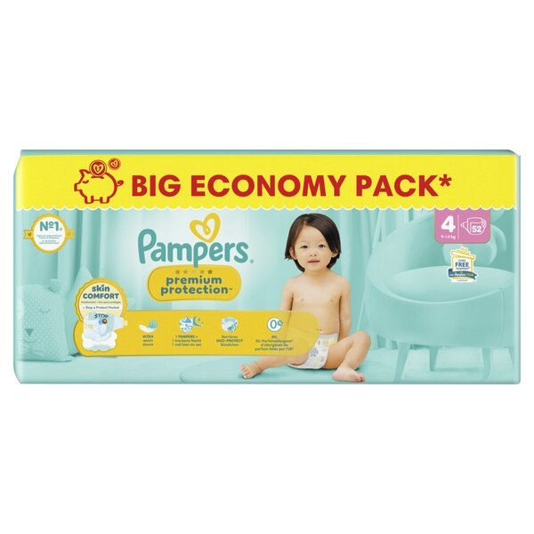 „Pampers Premium Protection“ sauskelnės, 4 dydis (9–14 kg), 52 vnt.