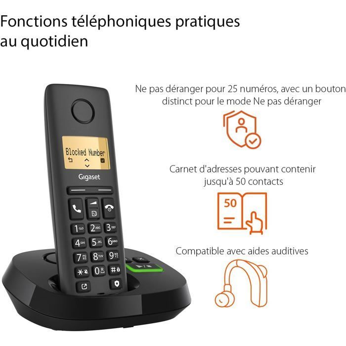 Telefono cordless con segreteria telefonica - SVATV - Gigaset PURE 120A Duo - Compatibile con apparecchi acustici - Protezione chiamate