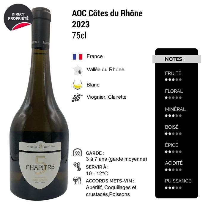 Domaine de Rochemond Côtes du Rhône Capítulo 5 2023 - Vinho Branco do Vale do Ródano (6x75cl) HVE
