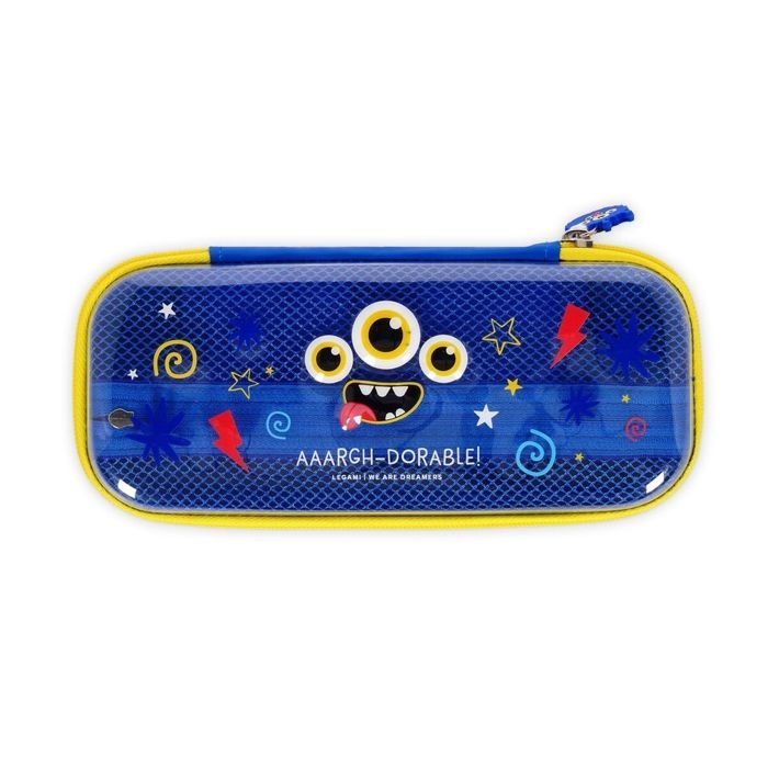 Legami Wonderwow Monster kinderetui, blauw met ritssluiting - gaasvak en pennenhouders
