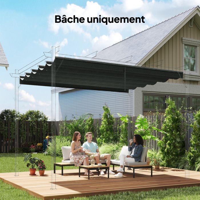 Pérgola/cenador retráctil de 3 x 3 m con toldo, color gris |