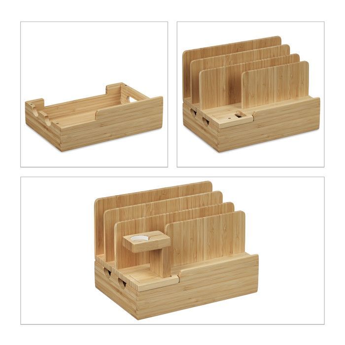 Relaxdays Charging Station, Smartwatch, Bamboo, HxWxD: 15 x 21.5 x 15 cm, Stand, Tabletop, Natural