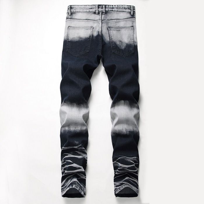 Jeans da uomo INSFITY elasticizzati e strappati - gamba dritta - 5 tasche - effetto usurato e bianco - blu/bianco