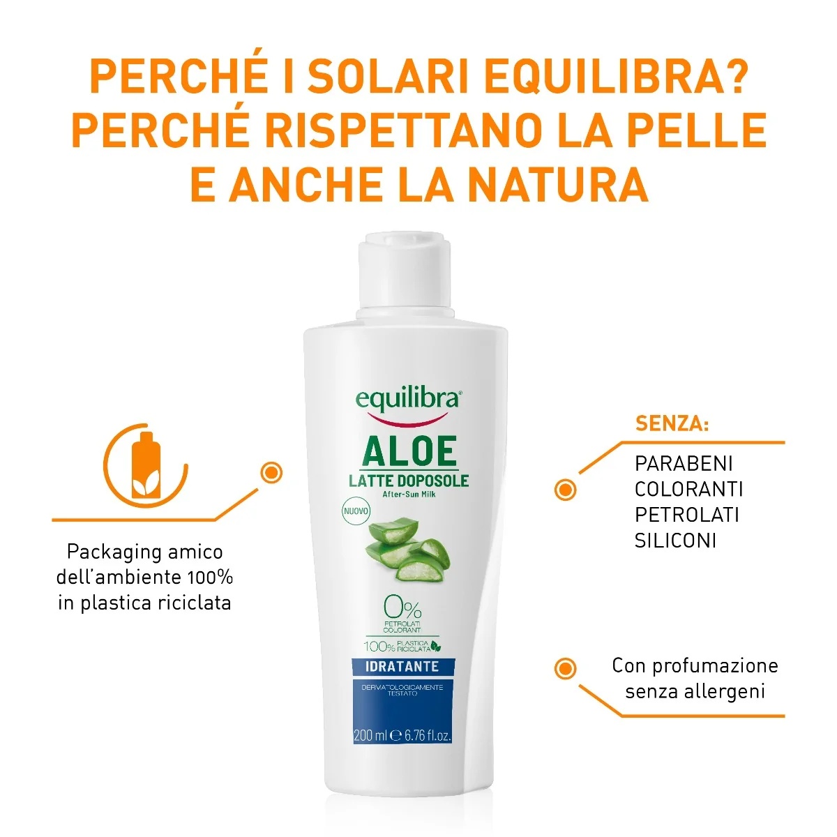 EQUILIBRA Equilibra Λοσιόν με αλόη για μετά τον ήλιο 200 ml ενυδατική κρέμα