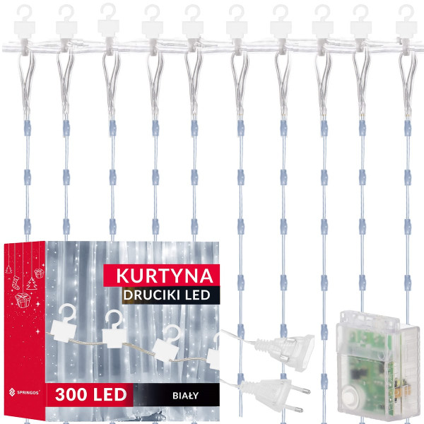 Kurtyna świetlna 300 led lampki zewnętrzne biały zimny flash