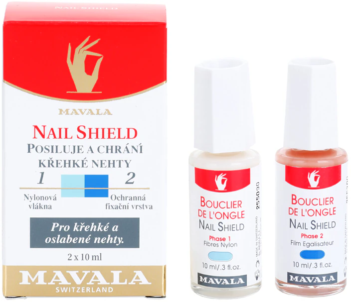 Mavala Nail Camouflage Nail Shield, um cuidado bifásico, regenera e fortalece as unhas.