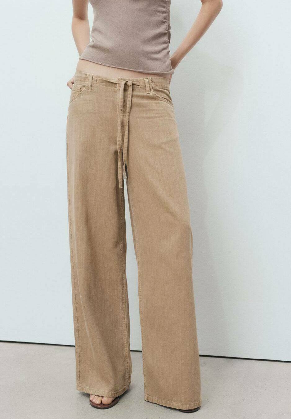 Mango WIDE MET RIEM - Broek - zand
