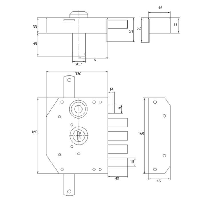 Cerradura de seguridad para puerta principal con varillas, montaje en superficie, 6 puntos de cierre, color blanco, lado derecho, distancia entre ejes de 60 mm, 5 llaves.