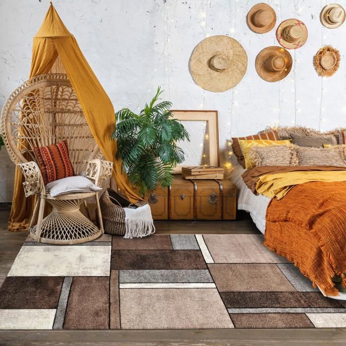 Entrance rug 60x110 woven beige rectangle geometric pattern LYN8 GEOME