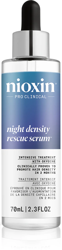 Sérum noturno Nioxin Night Density Rescue para cuidados com cabelos ralos.