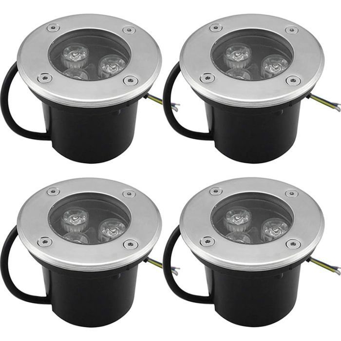 Paquete de 4 focos LED empotrables para exteriores, 3W, 270 lm - Blanco cálido, IP65, acero inoxidable, 90 mm