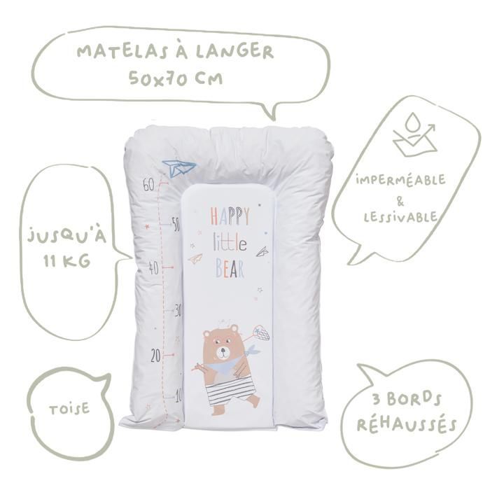 Babycalin - Fasciatoio con fiocchi di neve 50x70 cm - Fasciatoio in PVC - Orsetto