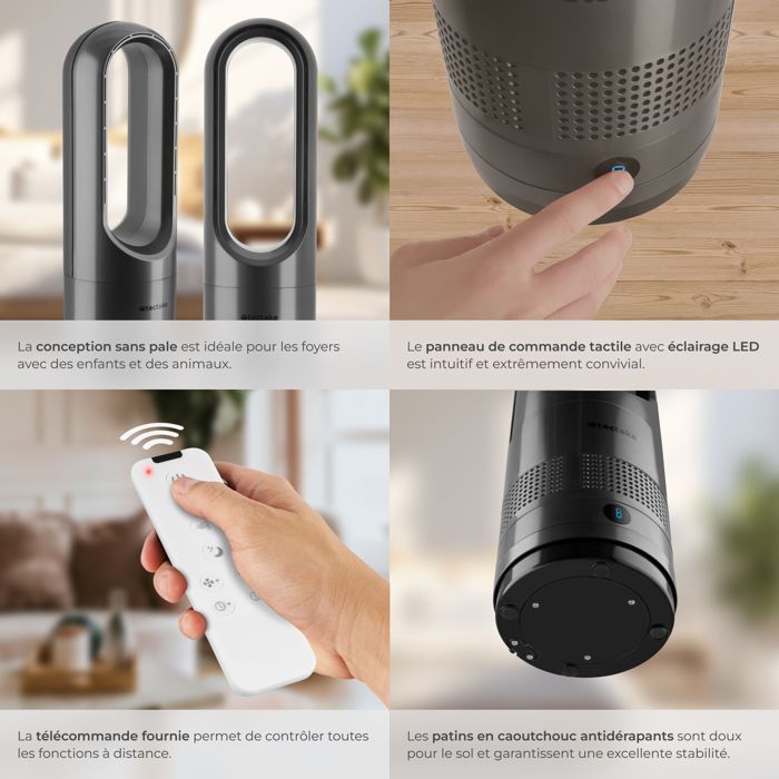 Ventilador - TECTAKE - Ventilador de torre POLAR con oscilación de 80°, 8 velocidades, 20 W - Gris antracita