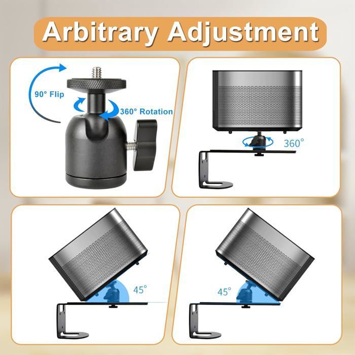 Soporte de pared ajustable para proyector - ZGEER - Rotación de 360° - Inclinación de 45° - Acero al carbono - Negro