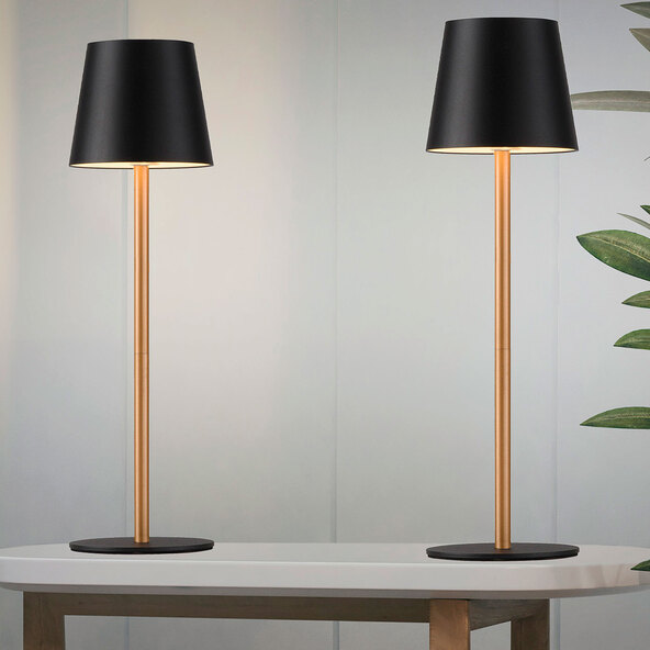 Buria LED oplaadbare tafellamp, set van 2, zwart-messing