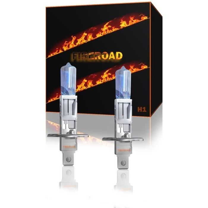 Bombilla H1 para coche, paquete de 2, 6000K, luz blanca automática, efecto xenón, halógena, 55W, SUPER BLANCO, estándar francés FIREROAD®