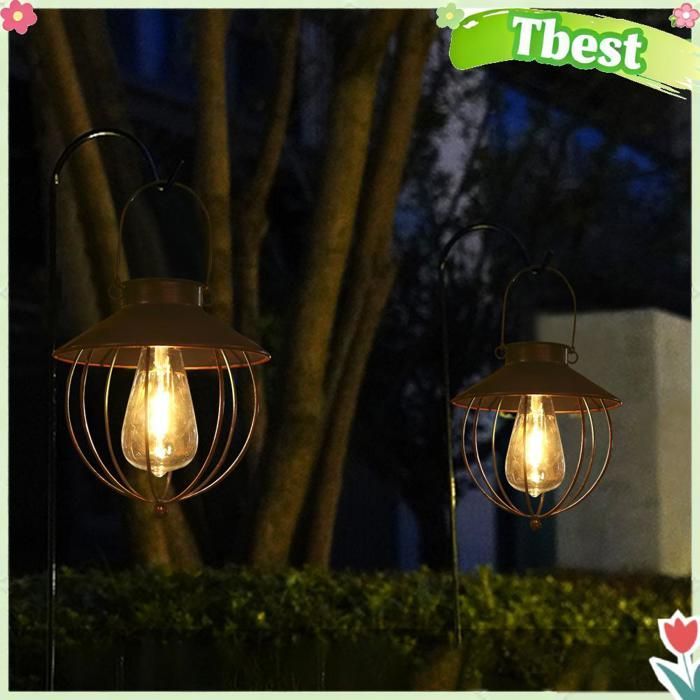Tbest Paquete de 2 luces solares de pared para exteriores, bolardo solar vintage para jardín, 1 paquete