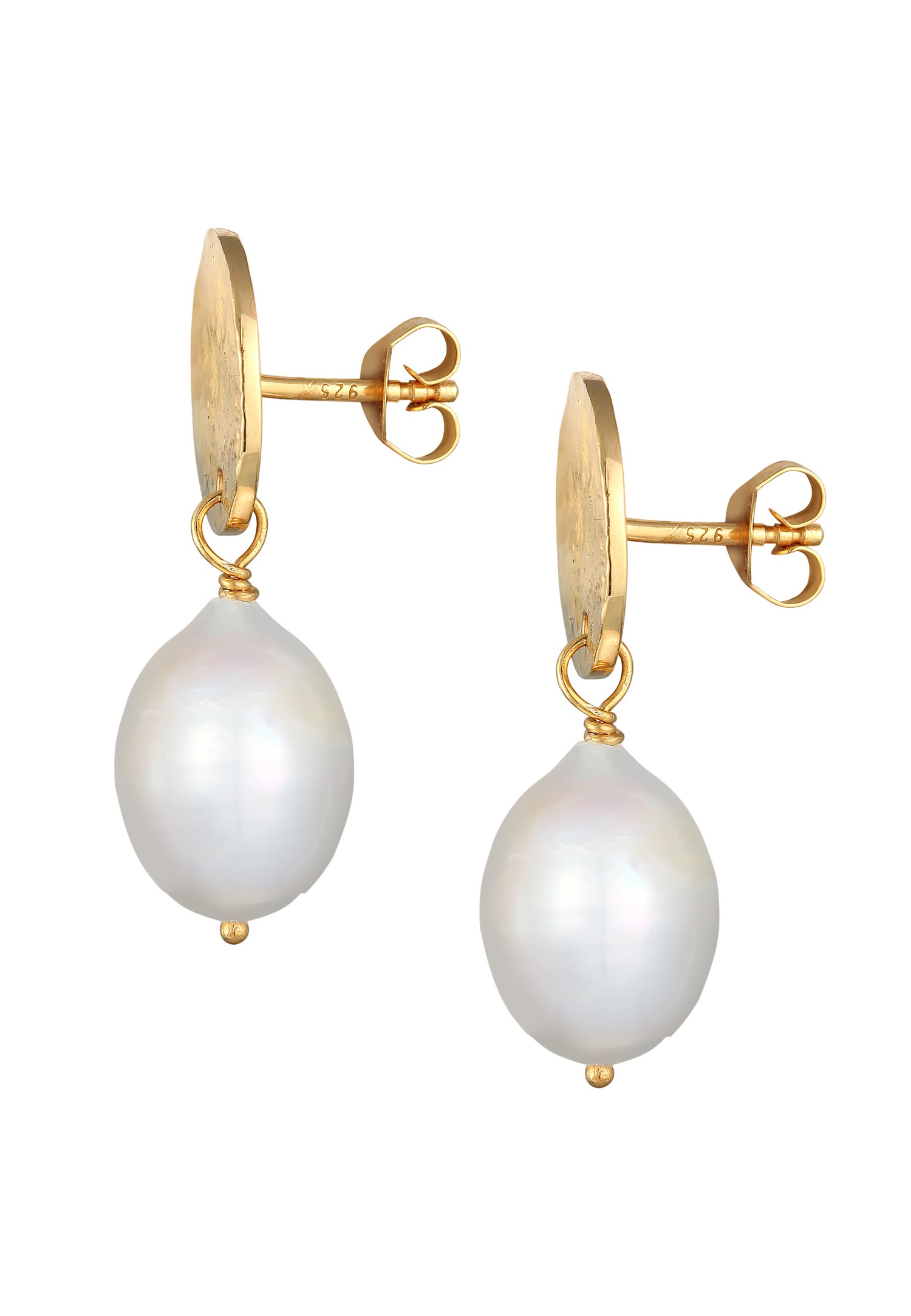 Elli PREMIUM Elli PREMIUM Boucles d'oreilles Femmes pendentif d'oreilles Organic avec perles d'eau douce de culture en argent sterling 925 plaqué or