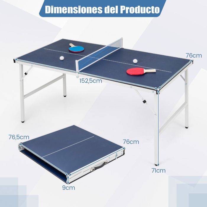 COSTWAY Folding Table Tennis Table 152.5 x 76 x 71 cm - with Net, 2 Paddles, 2 Balls - Pre-Assembled - Indoor/Outdoor